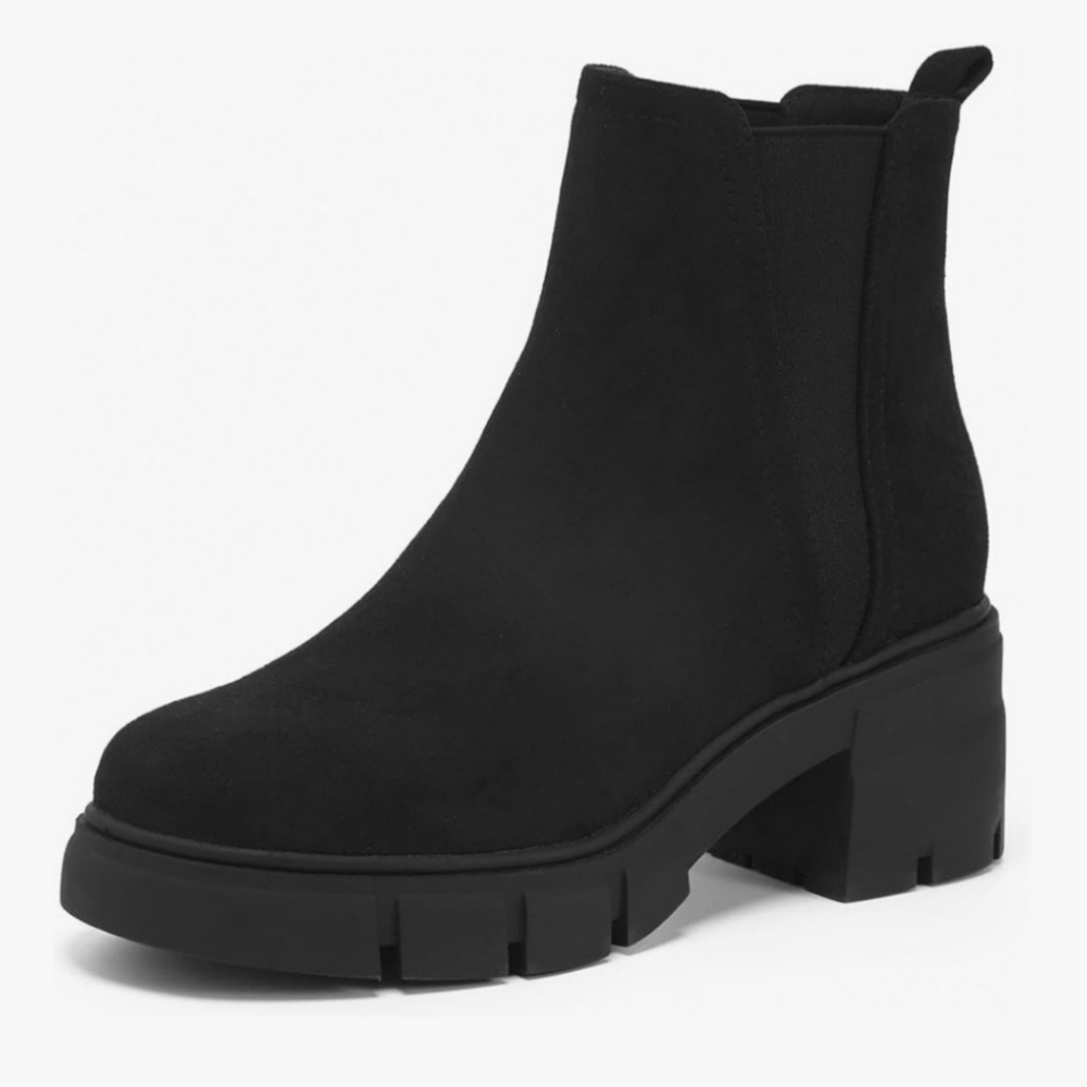 Womens RedTop Chelsea Black Suede Lug Sole Ankle Booties